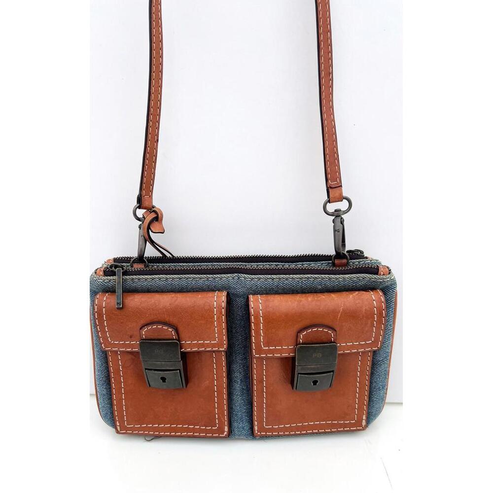 Purificacion Garcia Denim Leather Crossbody Bag Double Zip Utility Spanish Y2K